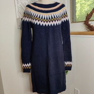 Boden Fair Isle Navy Blue Knit Long Sleeve Dress Size 10